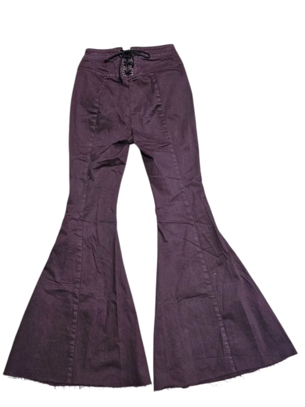 NEW We The Free Crvy High Rise Lace Up Flare Jeans Burgundy